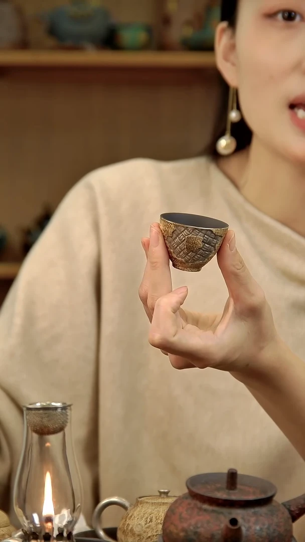 言野手作 粉引仿古藤编银杯