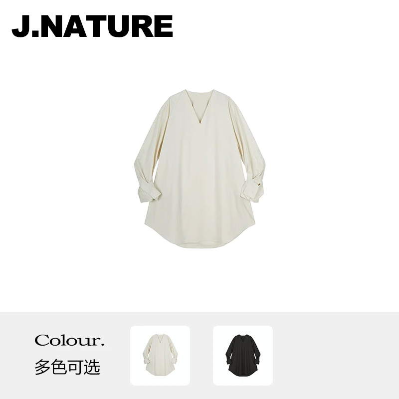 JUST NATURE ｜【JN订单】慵懒风V领宽松长袖连衣裙