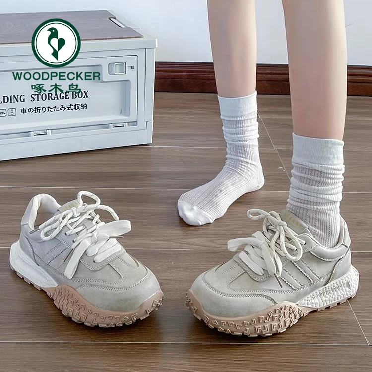 啄木鸟设计感小众德训鞋女款2025春季新款厚底老爹鞋休闲运动鞋潮