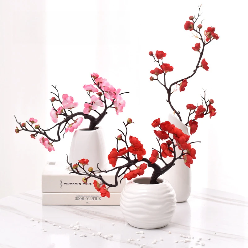 新款仿真梅花摆件枝客厅干花盆景腊梅摆设花盆栽家居室内装饰假花