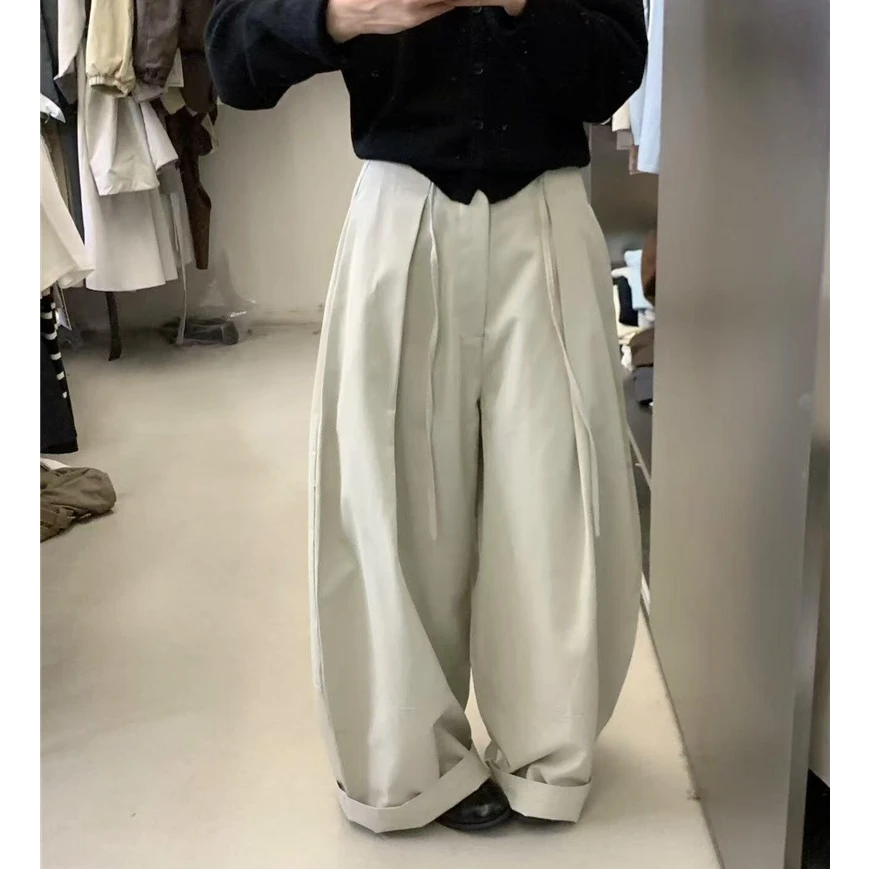 2025秋季慵懒松弛感直筒气球裤女宽松高腰垂感休闲裤韩系阔腿裤
