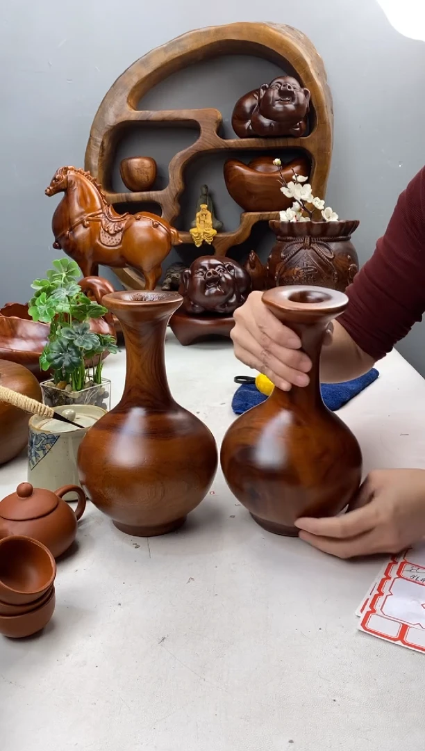 香樟木A28侘寂花瓶2个/组/尺寸15*15*25