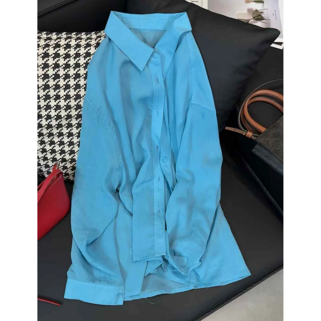 TY7 【湖蓝色】100莱赛尔！巨巨巨显白的湖蓝衬衫（衣长63）