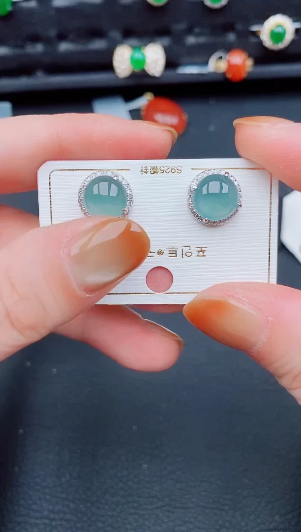 【闪购商品】翡翠耳饰银S925镶嵌天然a货翡翠461