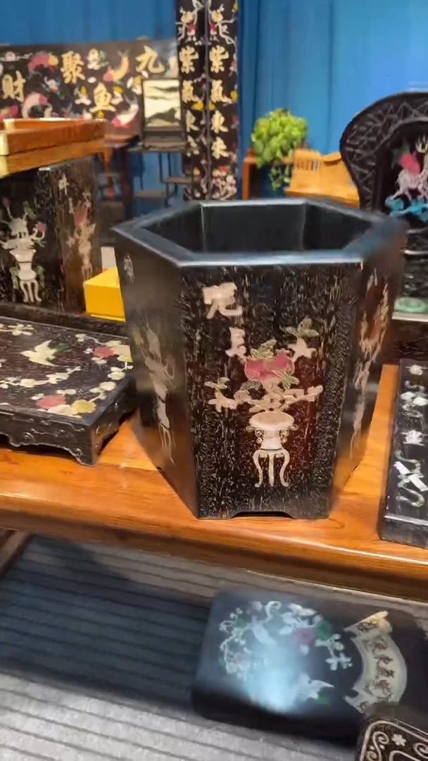 木紫檀螺钿大笔筒邵氏紫檀木艺