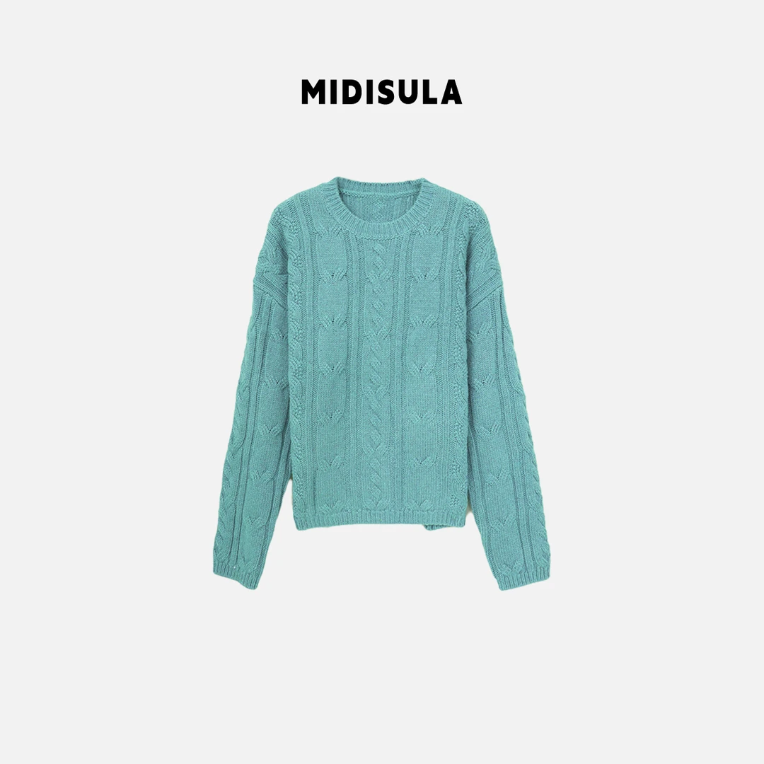 【H.MDSL】韩系气质温柔宽松大版慵懒风圆领三麻花羊毛衫#2246