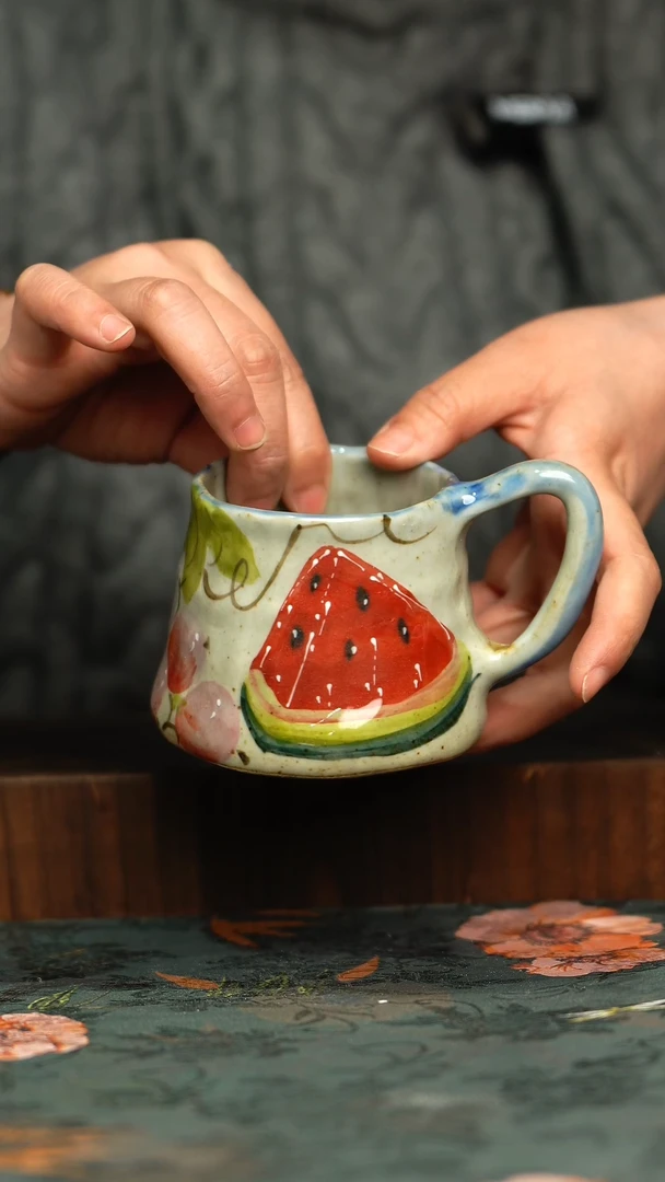 杯釉下彩手工手绘同款陶器