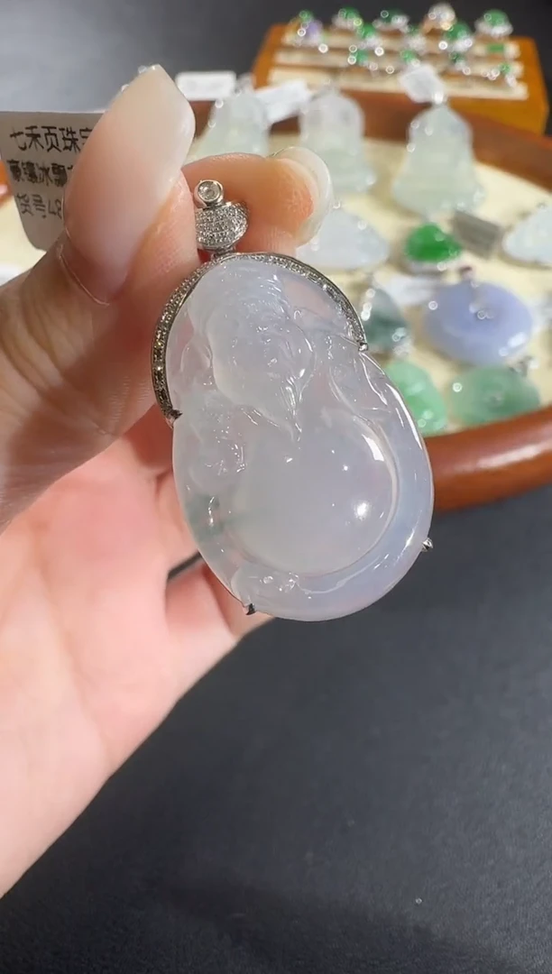 吊坠(不含链)18K金镶嵌翡翠【源头工厂】钻石镶嵌