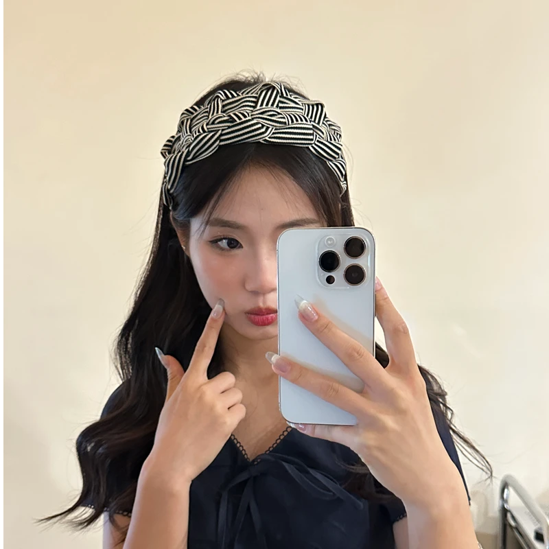 元气满满韩系ins风甜美少女心条纹发箍复古高颅顶发卡显脸小发饰