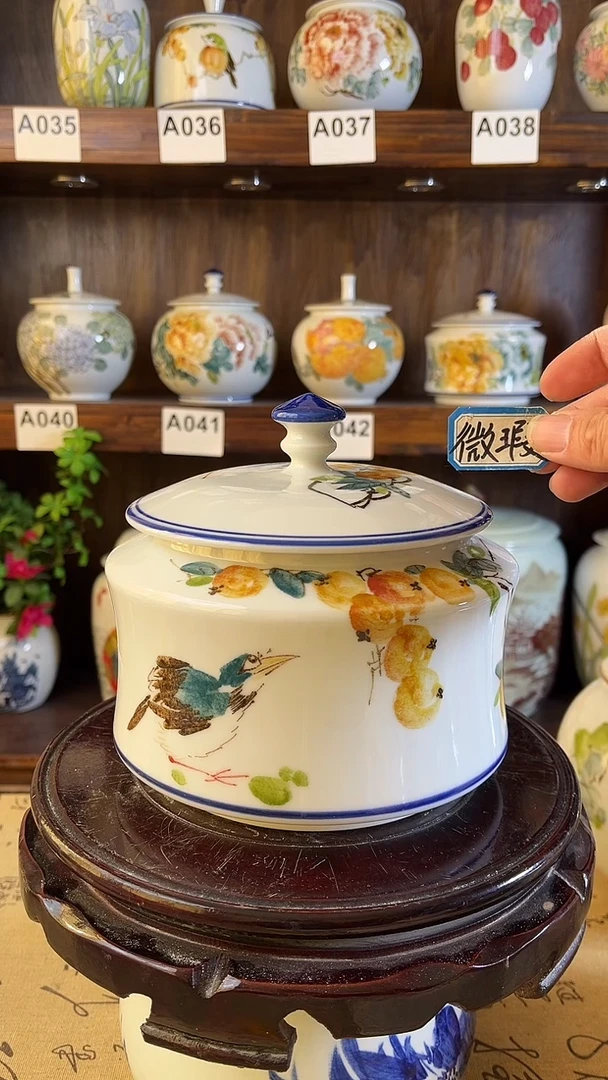 【闪购商品】纯手工手绘枇杷鸟3储物罐