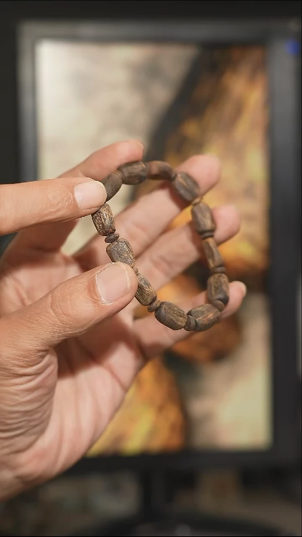 手串沉香海南绿奇楠沉水树心油随型单圈手串10克