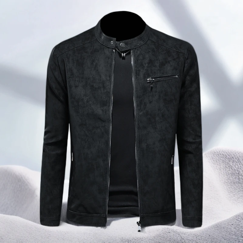 宾斯洛特立领皮衣男士外套新款青年潮流修身男装简约机车皮夹克潮
