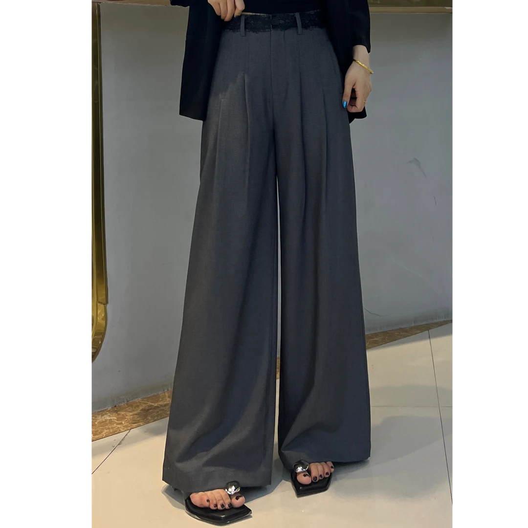 【MZMT】蕾丝腰头小众高腰裤夏季显形宽松显瘦休闲百搭垂感-98369