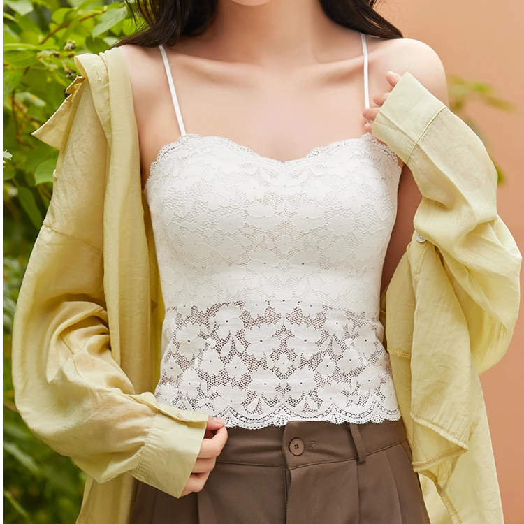 水溶蕾丝印花自带杯垫吊带682