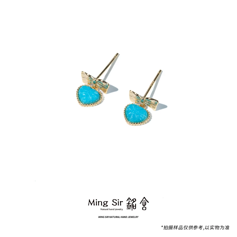 925银耳饰 【铭舍】银饰耳钉格桑花心形蝴蝶结s925银镶嵌珠宝玉石