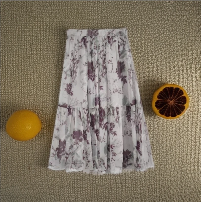 高腰不起球A字裙碎花厚款半身裙百搭印花半裙A字纱裙