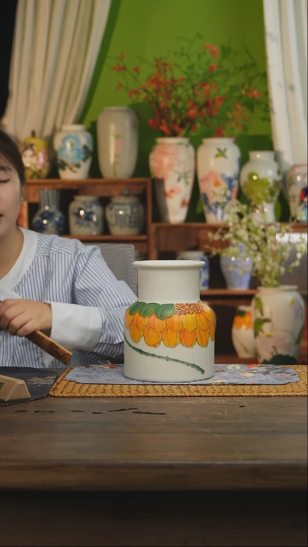 瓷片景德镇纯手工手绘花器摆件
