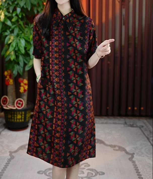 金禧禧【风华正茂】香云纱花罗显瘦年轻时尚旗袍连衣裙J24142-3