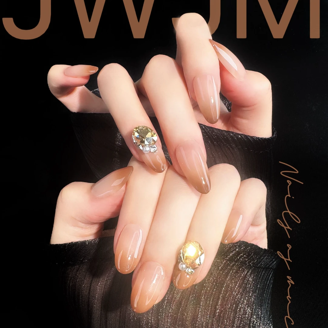 【孤品4号 】JWJM设计手工穿戴甲渐变大钻时尚显手白长10片甲片