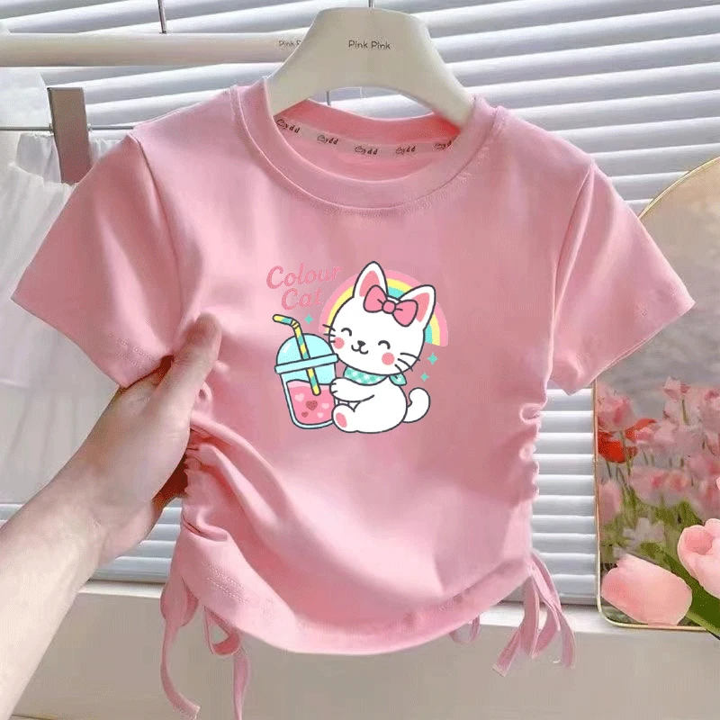 纯棉新款卡皮巴拉女童短袖夏季洋气T恤儿童卡通印花t恤上衣外穿t