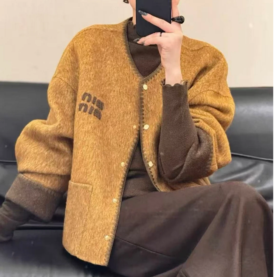 女百搭宽松型韩版秋冬短款毛呢外套气质常规袖2710
