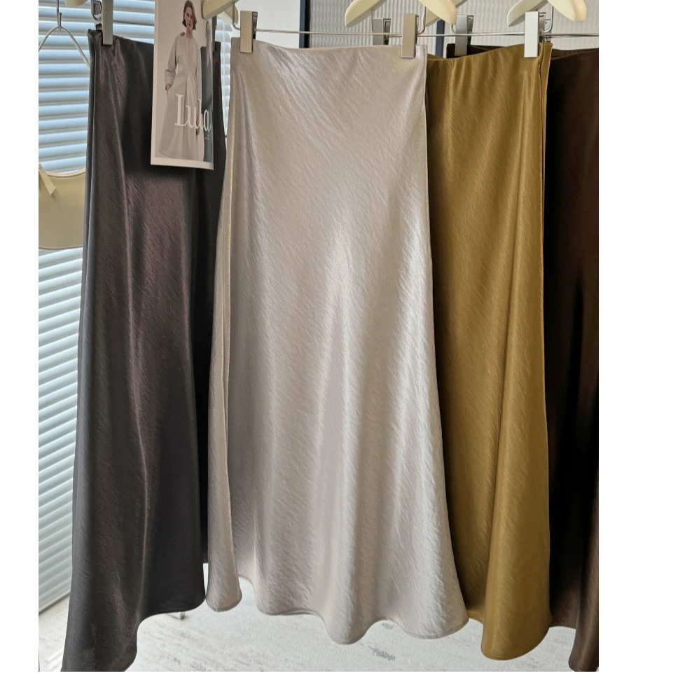裙长94仿醋酸鱼尾春夏新款缎面丝滑高腰感a字垂感半身裙拖地长裙