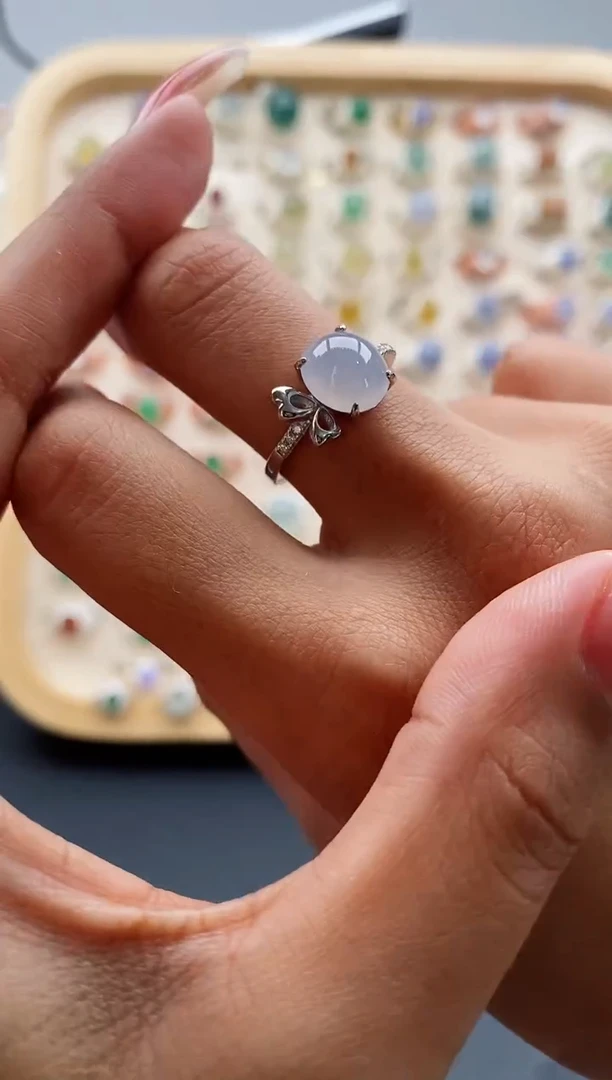 【闪购商品】翡翠戒指银S925镶嵌缅甸天然A货翡翠222 7-4