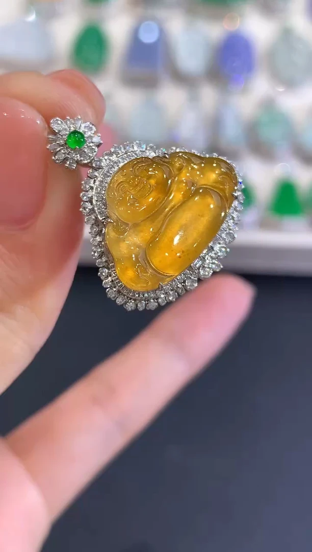 吊坠(不含链)18K金镶嵌翡翠q44