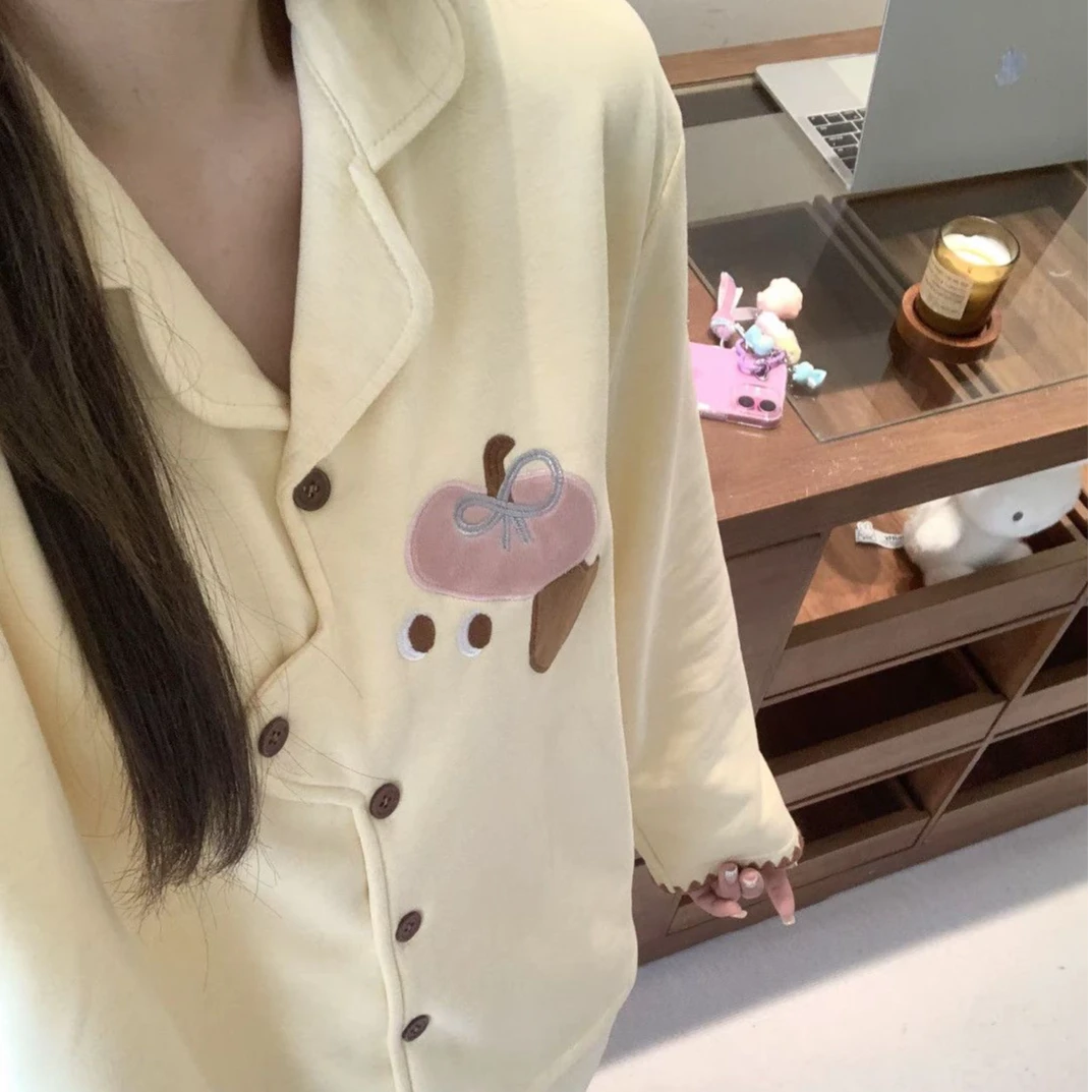 【初沁枫】韩系糯叽叽可爱小狗睡衣女秋冬季加绒加厚德绒家居服套装