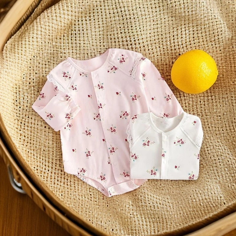 （十月直播间）女童纯棉开衫包屁衣长袖碎花哈衣女宝