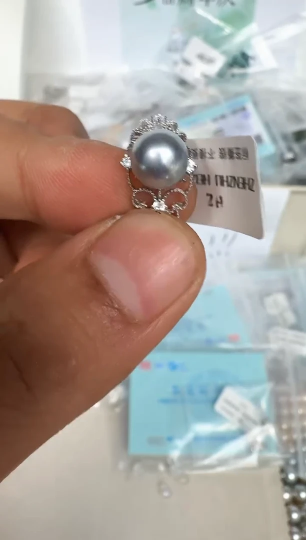 银S925镶嵌戒指海水珍珠戒指