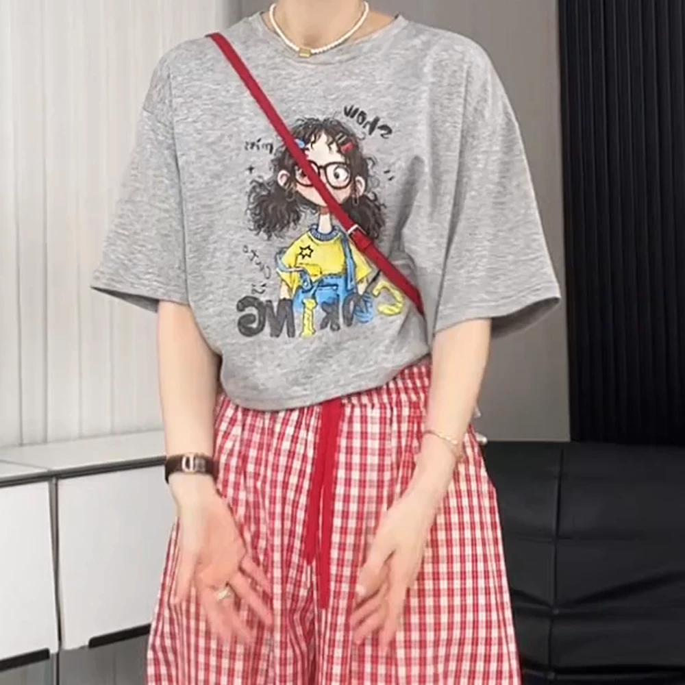 减龄女孩印花涂鸦短袖t恤2025时尚百搭宽松休闲短袖