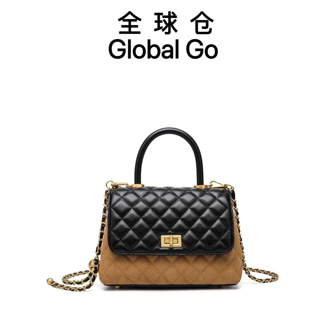 【全球仓Global Go】复古菱格拼色手提包CK25736KA棕拼黑