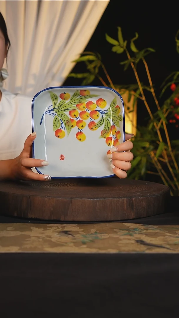 盘景德镇手工手绘高温釉下彩可进蒸箱烤箱微波炉洗碗机