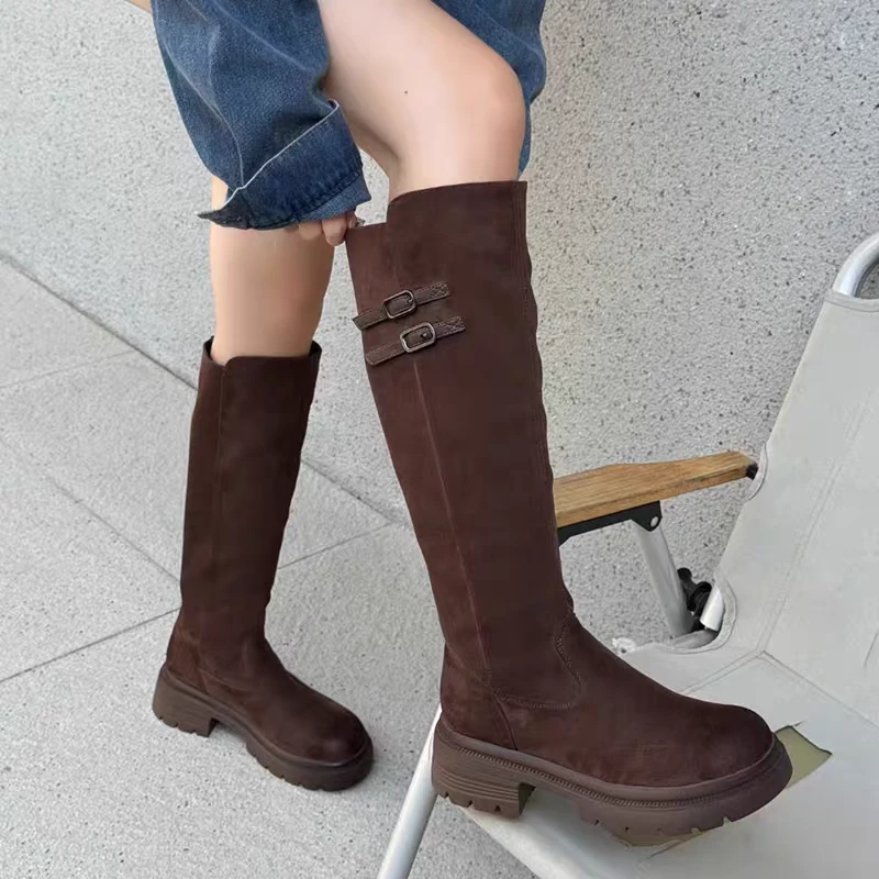 WG80-822韩版百搭时髦高筒瘦瘦靴女新款秋冬洋气时尚厚底骑士靴
