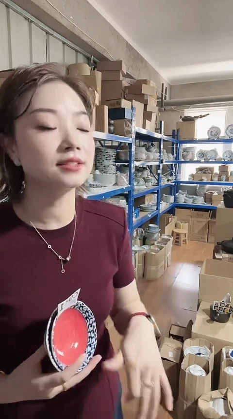 瓷片全新高端瓷器红唐草11cm钵两只C941