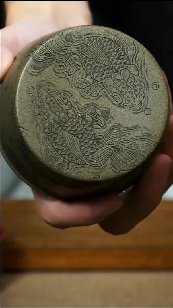 茶杯紫砂南柯记全手刻鱼杯