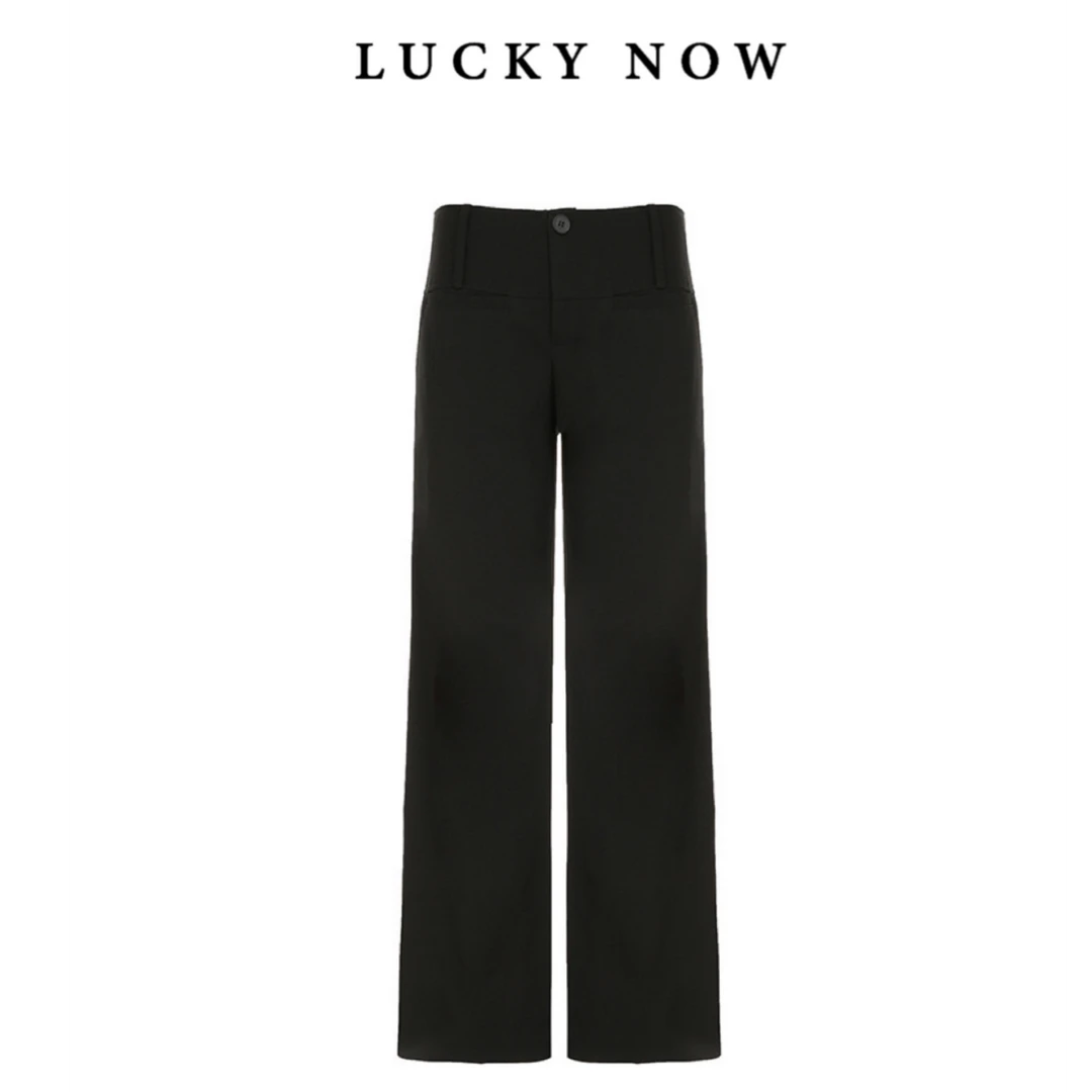 Lucky now · 黑色显瘦西装裤气质通勤低腰直筒休闲长裤