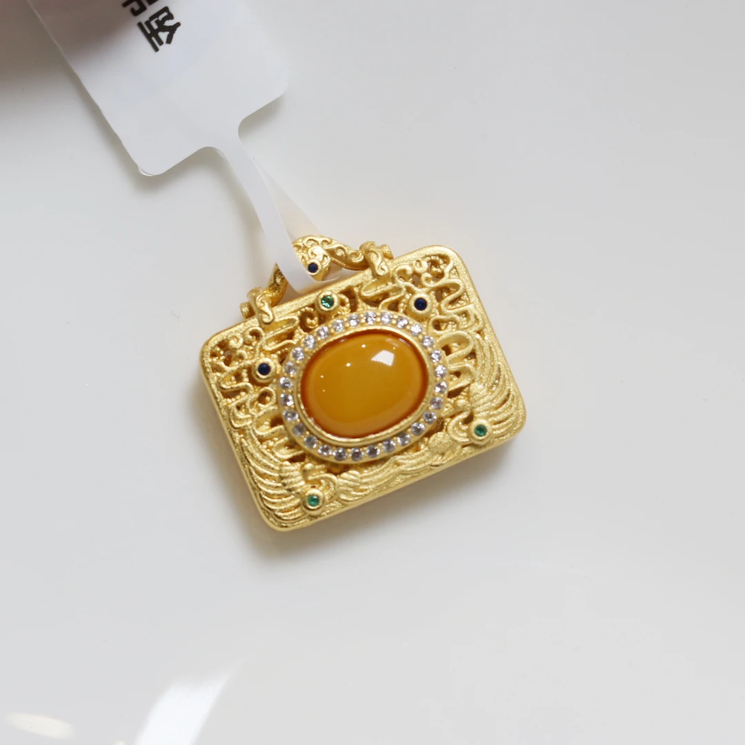 【鹿鹿珠宝】S925银天然蜜蜡吊坠050