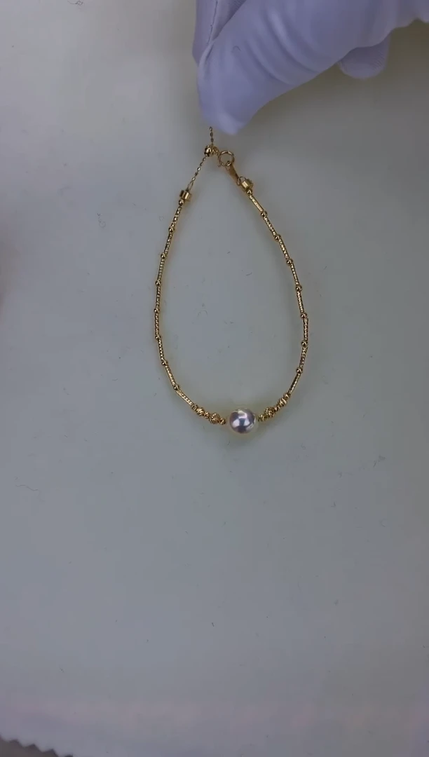 18K金镶嵌DA海水珍珠 GD140 8-8.5 天女单珠手镯
