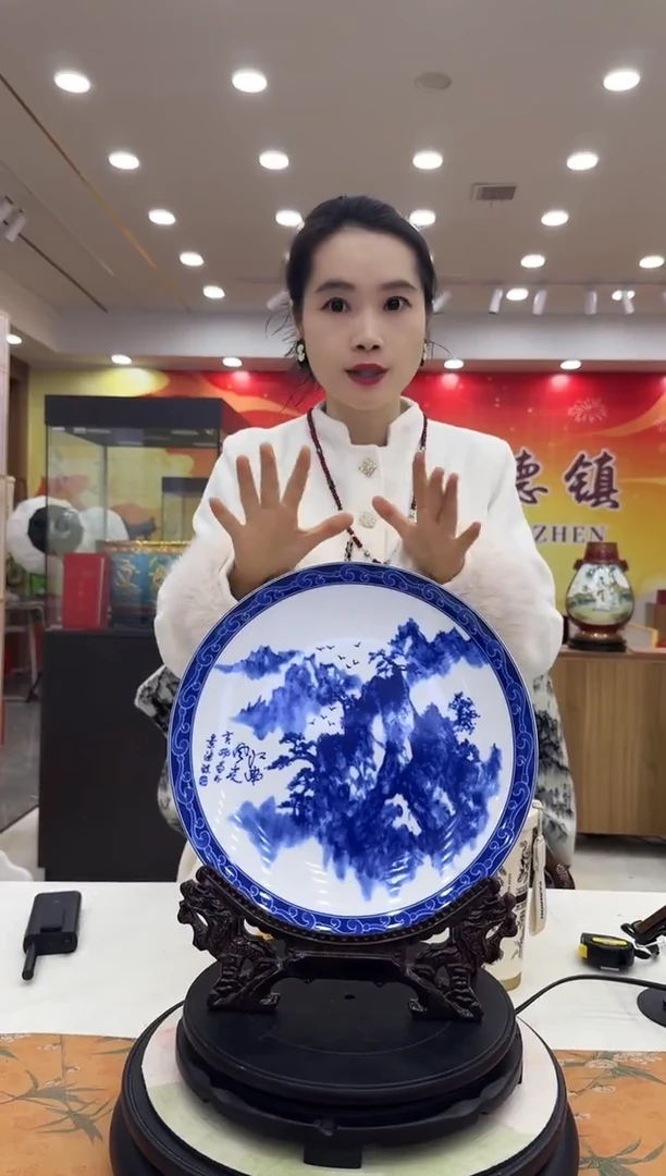 摆件陶江南风光赏盘礼盒装-黄杨