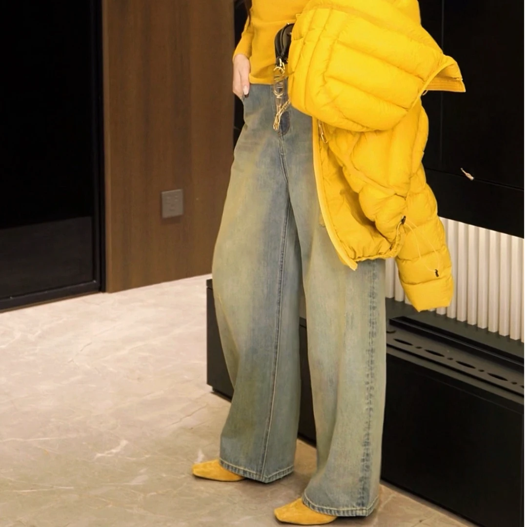 G. yantong/郭彦彤高腰INS风无弹牛仔裤直筒裤休闲风做旧KZ109