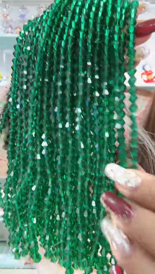 玻璃2694卡4水晶尖珠10条透色祖母绿