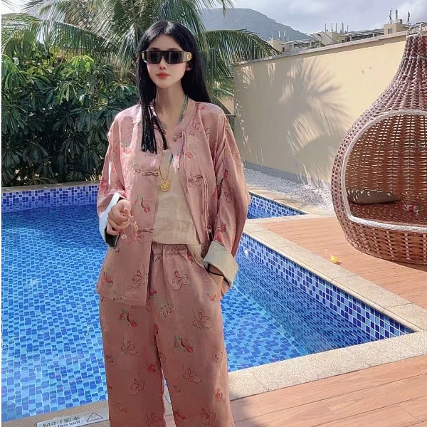 (禧隐.楚黛）国风新中式提花宽松长袖传统春夏外套裤气质女装上衣