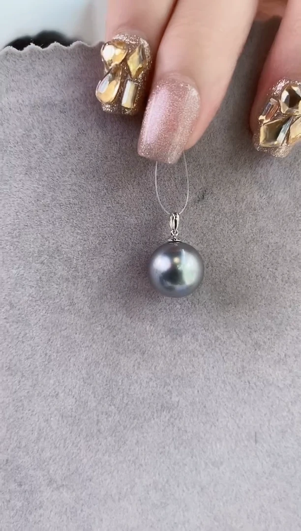 吊坠(不含链)18K金镶嵌海水珍珠12-13大溪地黑珍珠吊坠