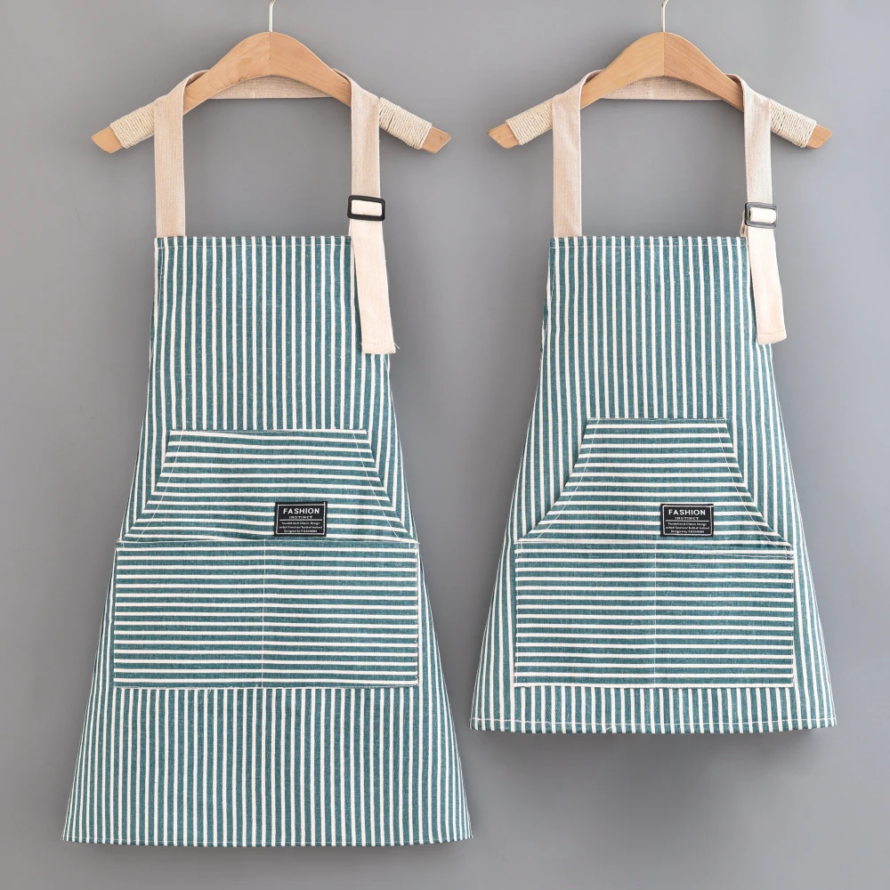 棉麻透气简约厨房围裙防油防污可定制logo餐饮工作服围腰成人耐脏