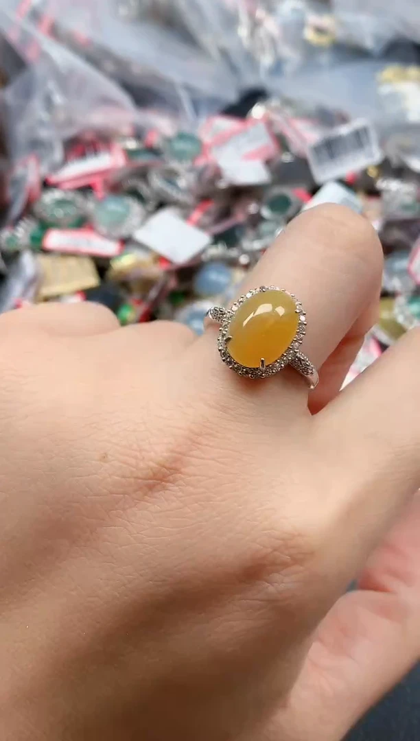 银S925镶嵌戒指翡翠天然A货缅甸翡翠