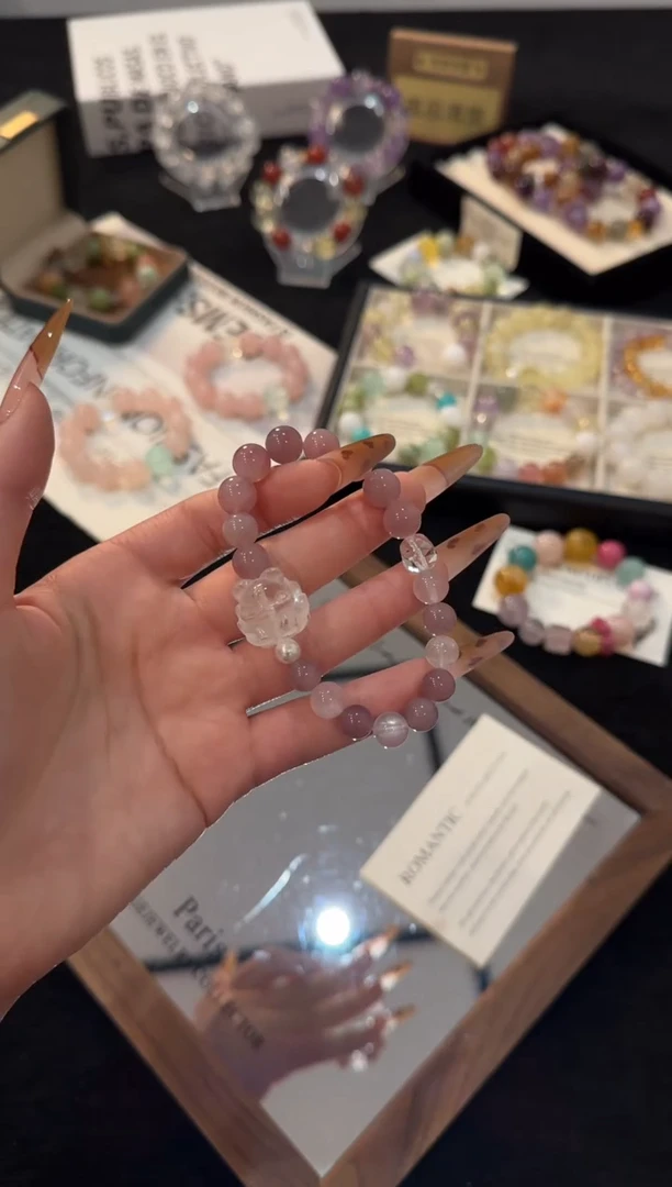 未镶嵌手链水晶紫马粉f041