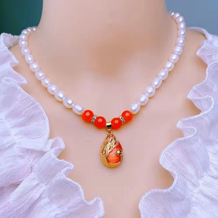 吊坠925银 国风复古锁骨链高亮米珠民族风送妈妈生日礼物女士珍珠