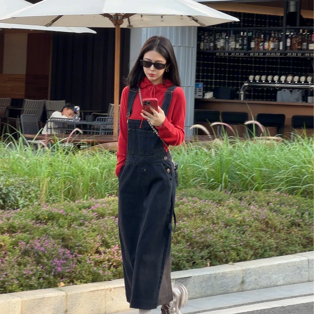 LYXZ x 大小与【挽星】春季新款潮流时尚前口袋牛仔背带裙72869